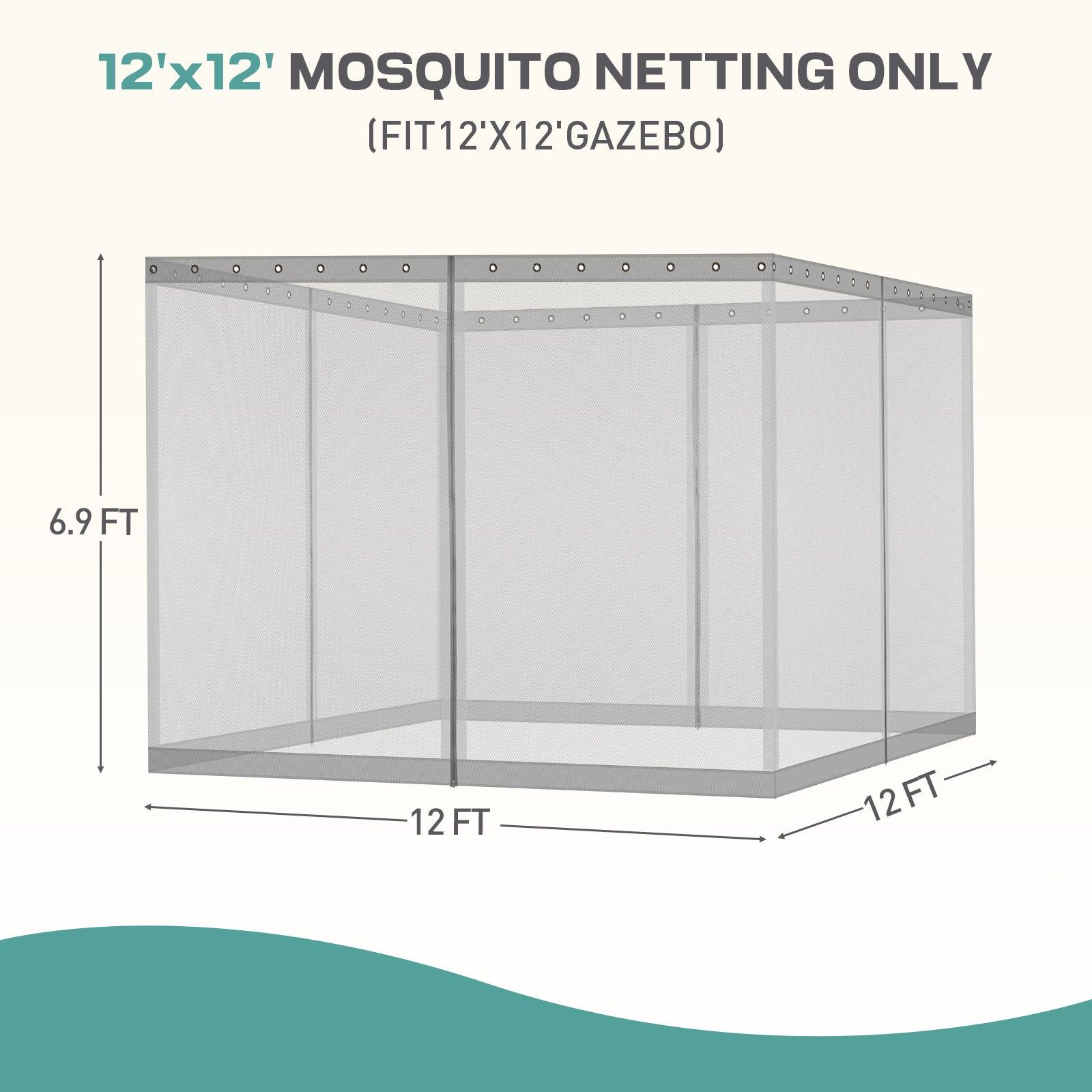 Universal Gazebo Replacement Mosquito Netting Screen 4-Panel Sidewalls with Double Zipper (Only Netting) Gray Aoodor