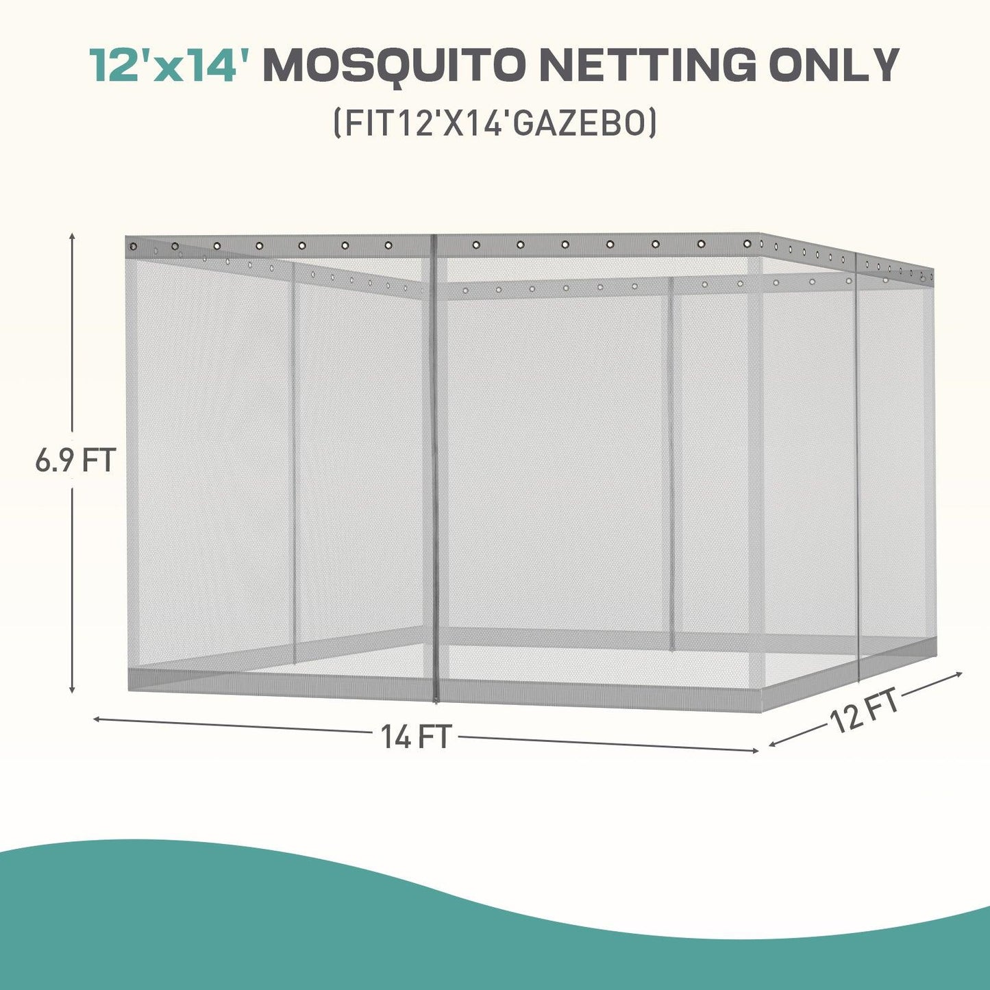 Universal Gazebo Replacement Mosquito Netting Screen 4-Panel Sidewalls with Double Zipper (Only Netting) Gray Aoodor