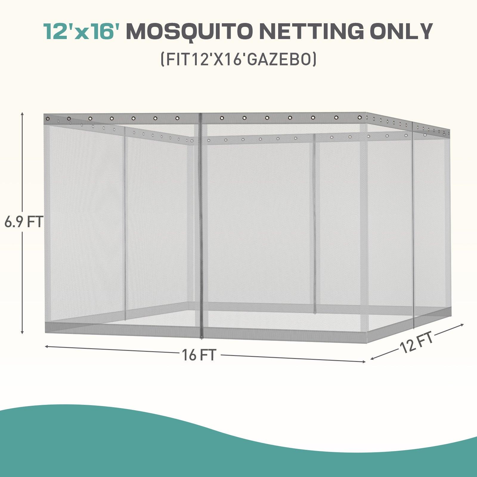 Universal Gazebo Replacement Mosquito Netting Screen 4-Panel Sidewalls with Double Zipper (Only Netting) Gray Aoodor
