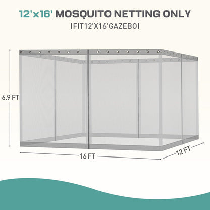 Universal Gazebo Replacement Mosquito Netting Screen 4-Panel Sidewalls with Double Zipper (Only Netting) Gray Aoodor