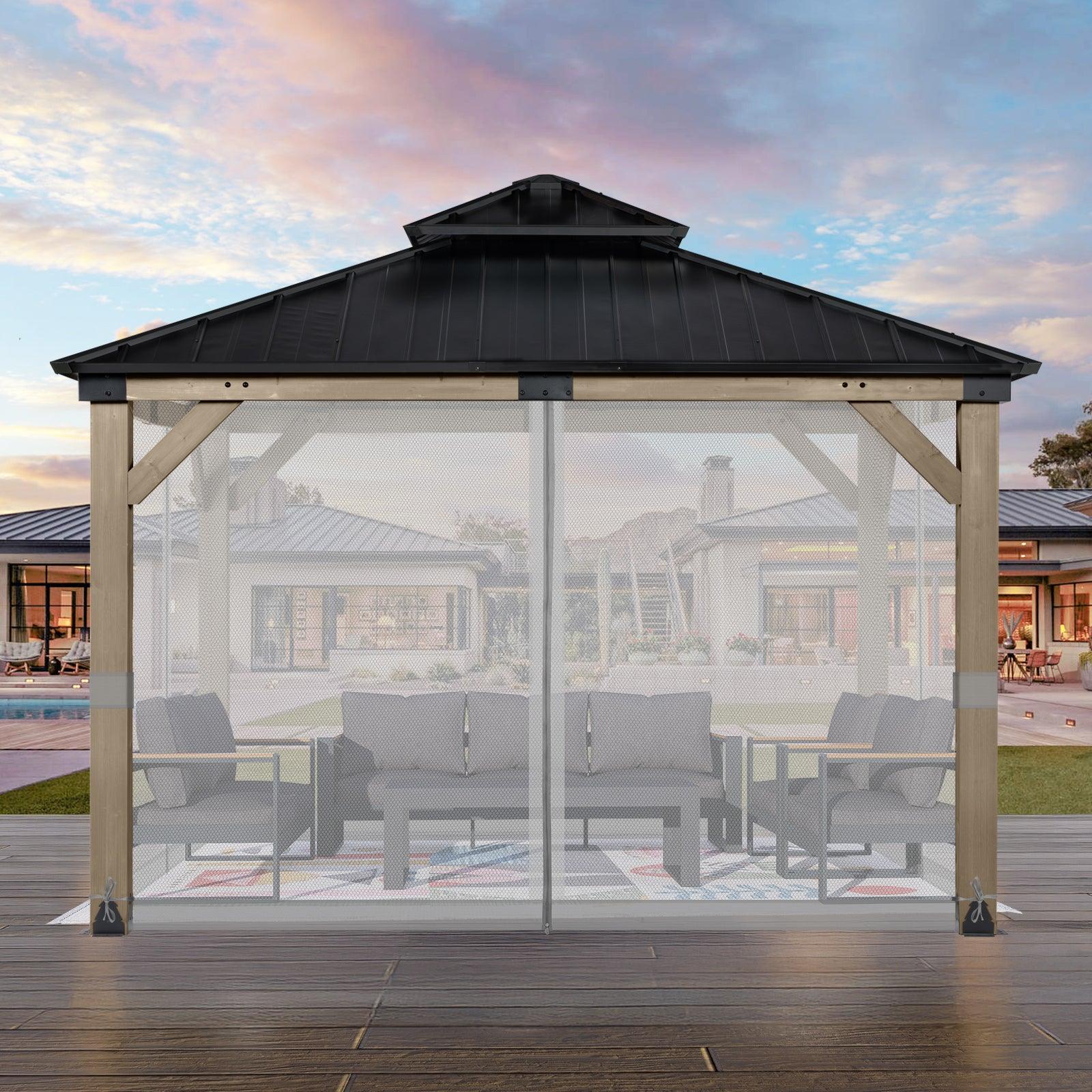 Universal Gazebo Replacement Mosquito Netting Screen 4-Panel Sidewalls with Double Zipper (Only Netting) Gray Aoodor