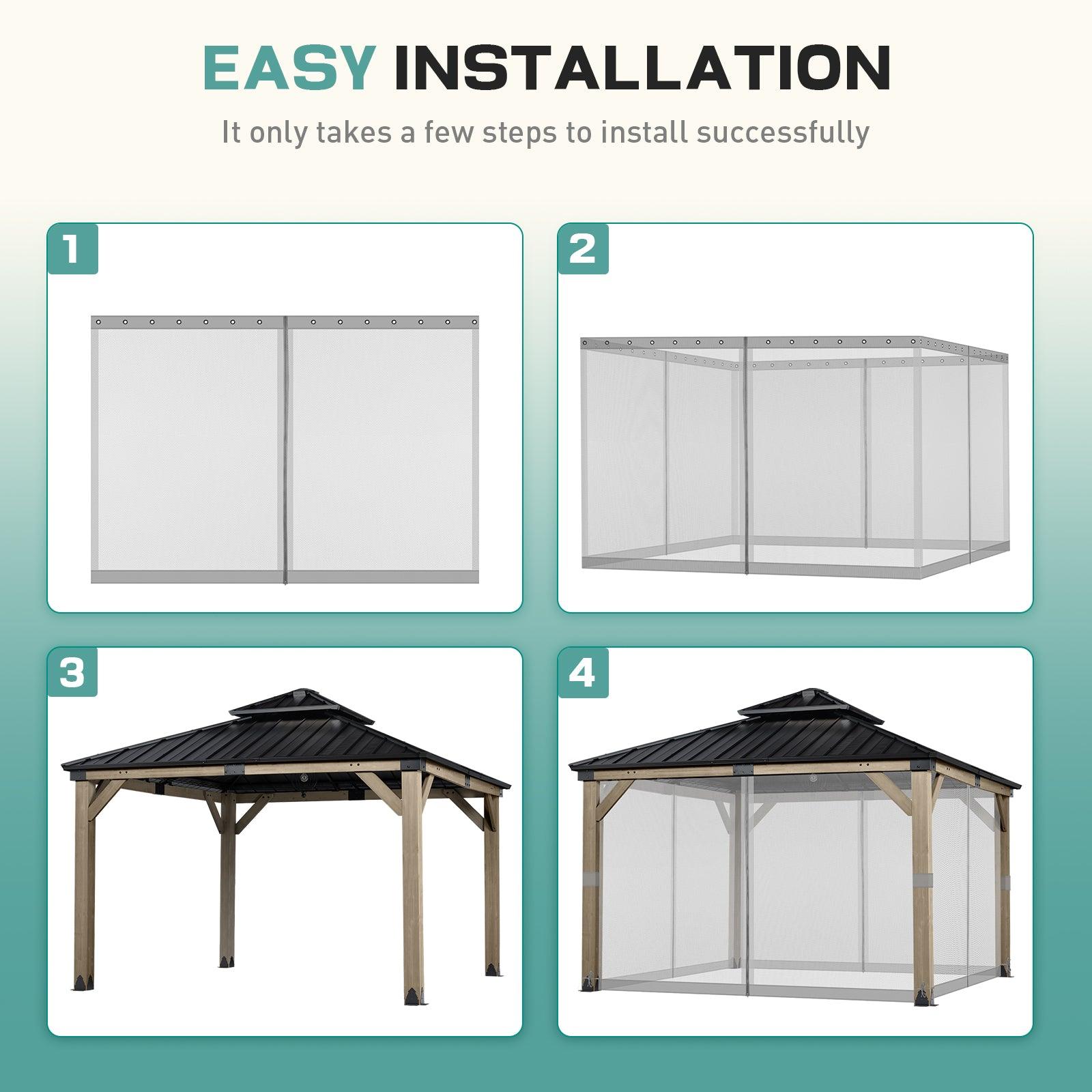 Universal Gazebo Replacement Mosquito Netting Screen 4-Panel Sidewalls with Double Zipper (Only Netting) Gray Aoodor