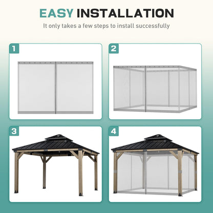 Universal Gazebo Replacement Mosquito Netting Screen 4-Panel Sidewalls with Double Zipper (Only Netting) Gray Aoodor
