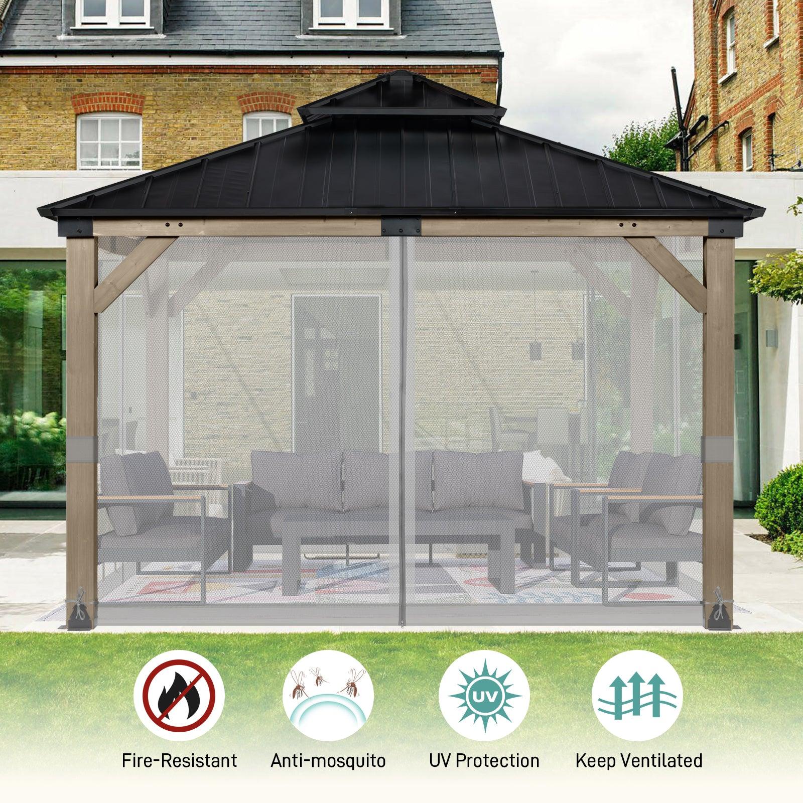 Universal Gazebo Replacement Mosquito Netting Screen 4-Panel Sidewalls with Double Zipper (Only Netting) Gray Aoodor