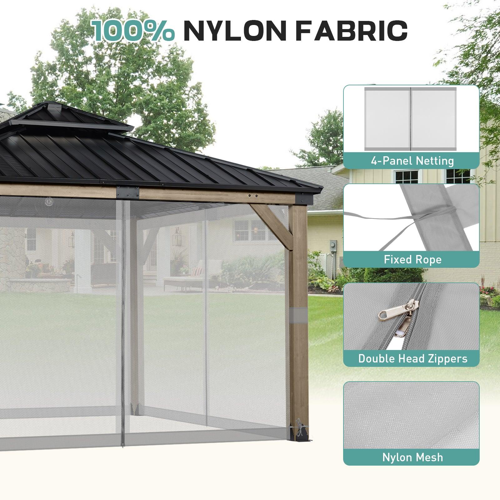 Universal Gazebo Replacement Mosquito Netting Screen 4-Panel Sidewalls with Double Zipper (Only Netting) Gray Aoodor