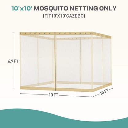 Universal Gazebo Replacement Mosquito Netting Screen 4-Panel Sidewalls with Double Zipper (Only Netting) Khaki Aoodor