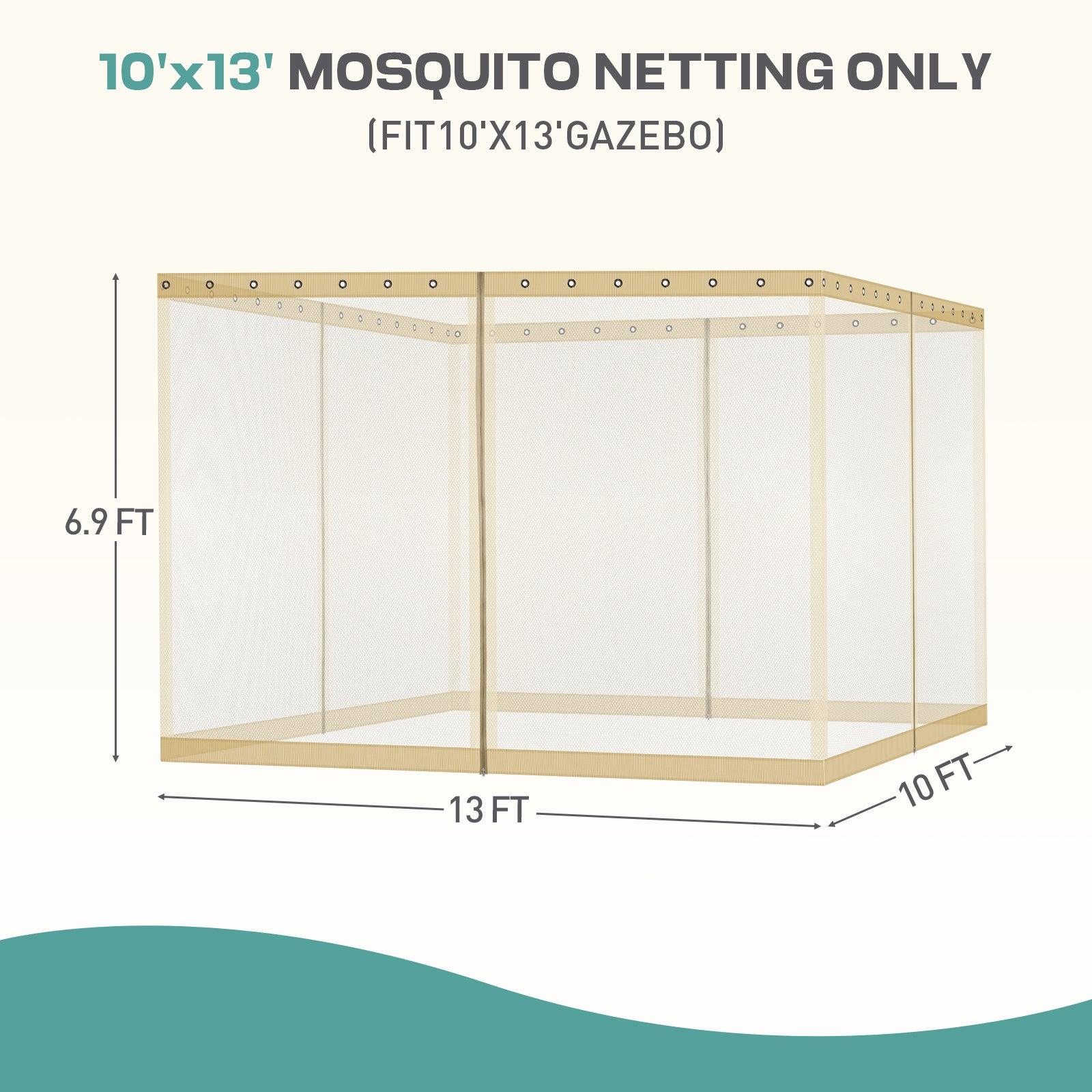 Universal Gazebo Replacement Mosquito Netting Screen 4-Panel Sidewalls with Double Zipper (Only Netting) Khaki Aoodor