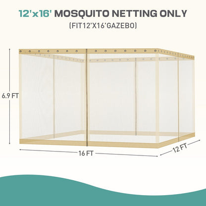Universal Gazebo Replacement Mosquito Netting Screen 4-Panel Sidewalls with Double Zipper (Only Netting) Khaki Aoodor