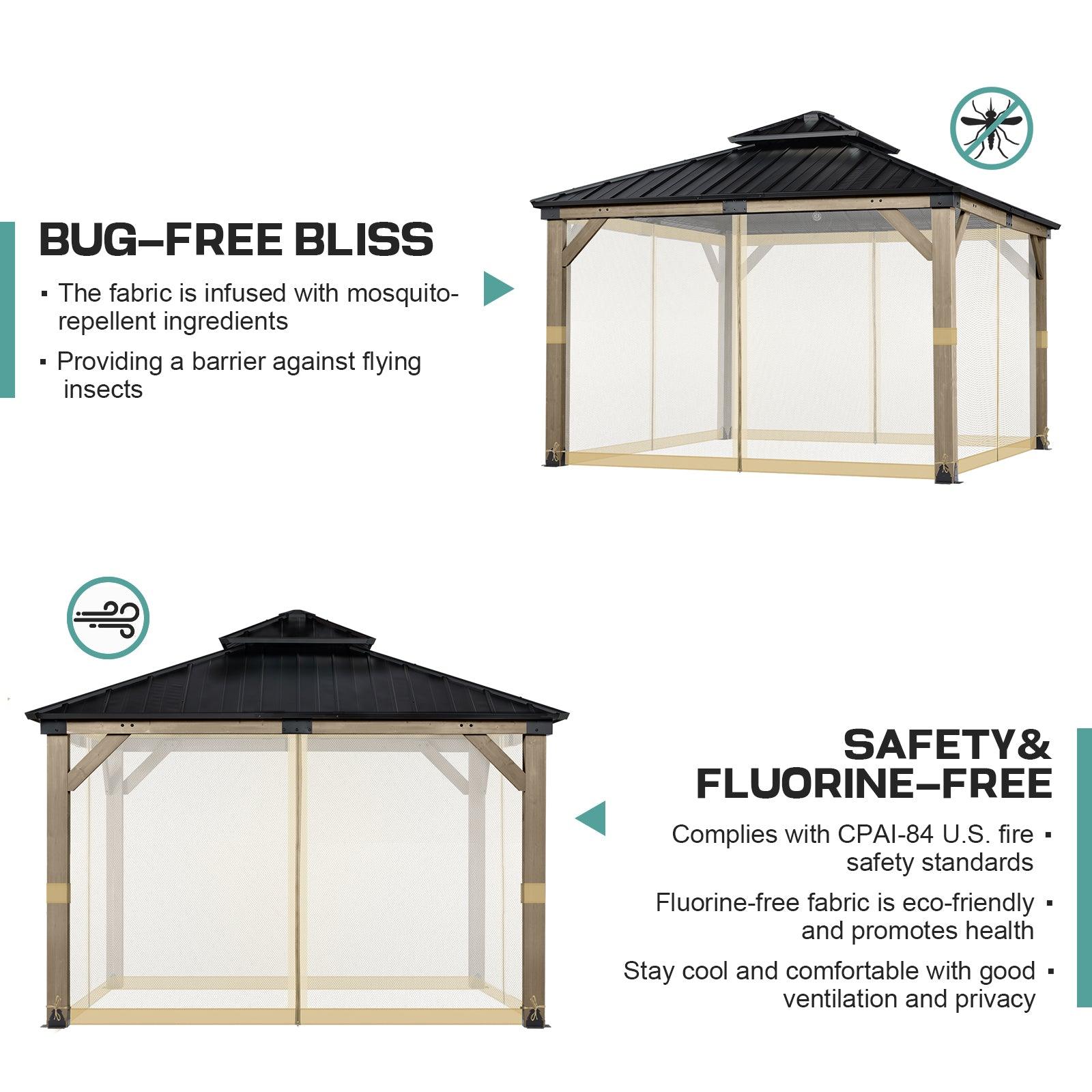 Universal Gazebo Replacement Mosquito Netting Screen 4-Panel Sidewalls with Double Zipper (Only Netting) Khaki Aoodor