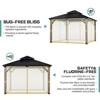Universal Gazebo Replacement Mosquito Netting Screen 4-Panel Sidewalls with Double Zipper (Only Netting) Khaki Aoodor