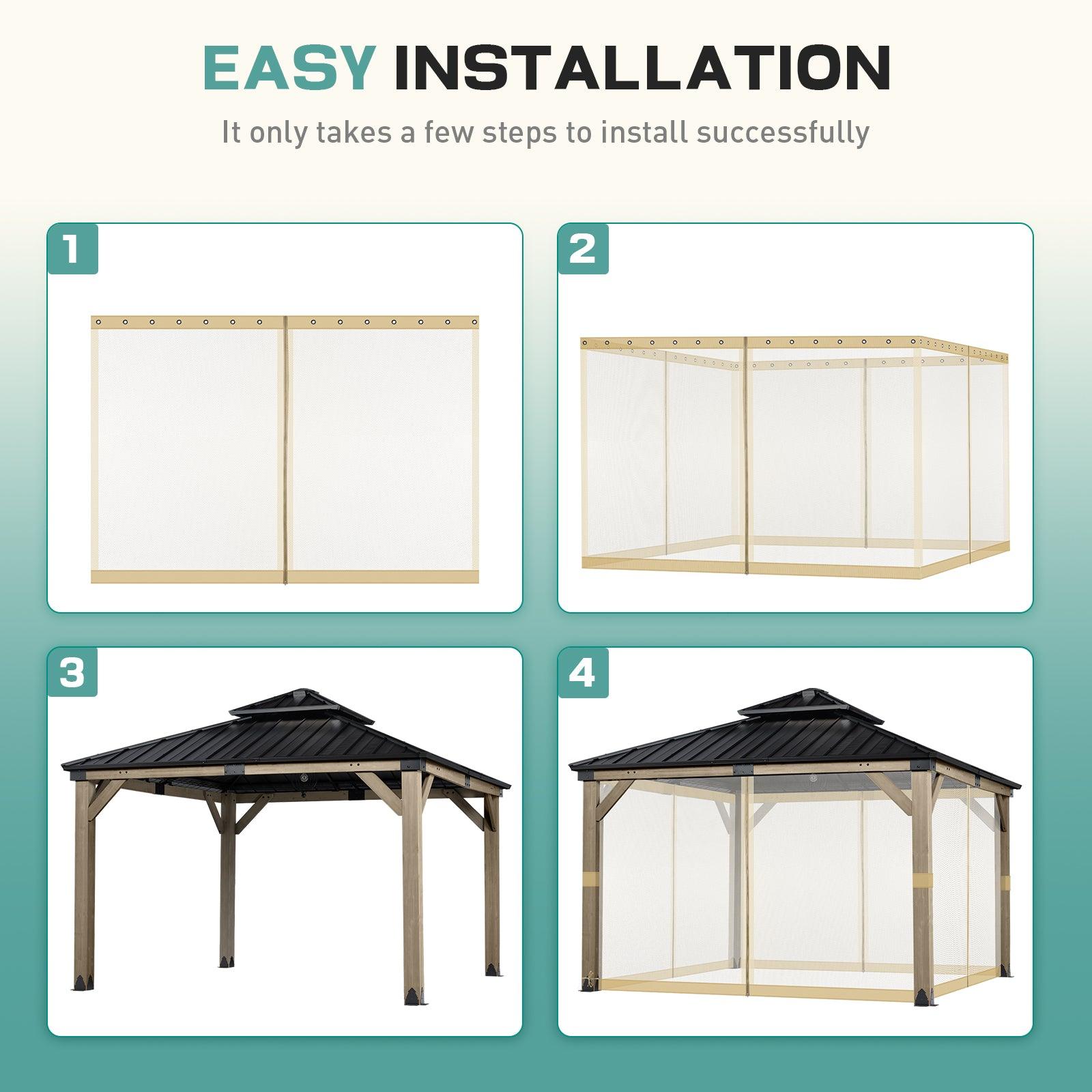 Universal Gazebo Replacement Mosquito Netting Screen 4-Panel Sidewalls with Double Zipper (Only Netting) Khaki Aoodor