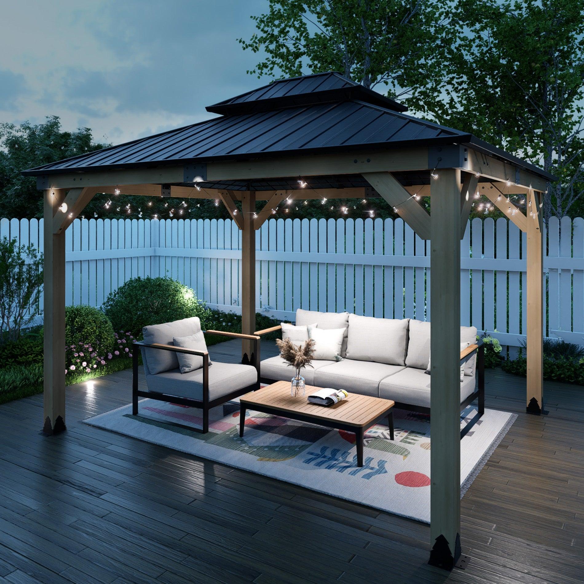 Wood Gazebo,Upgrade Cedar Wooden Frame Gazebo with Galvanized Steel Roof Aoodor Aoodor 