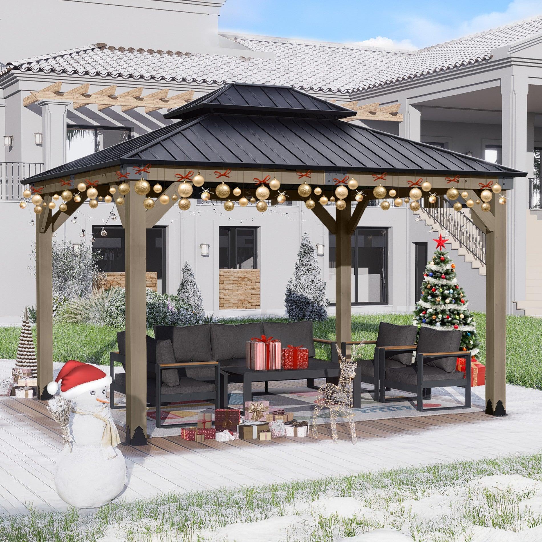 Wood Gazebo,Upgrade Cedar Wooden Frame Gazebo with Galvanized Steel Roof Aoodor Aoodor 