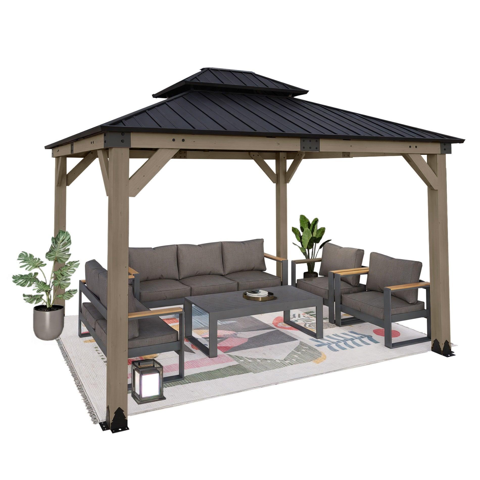Wood Gazebo,Upgrade Cedar Wooden Frame Gazebo with Galvanized Steel Roof Aoodor Aoodor 