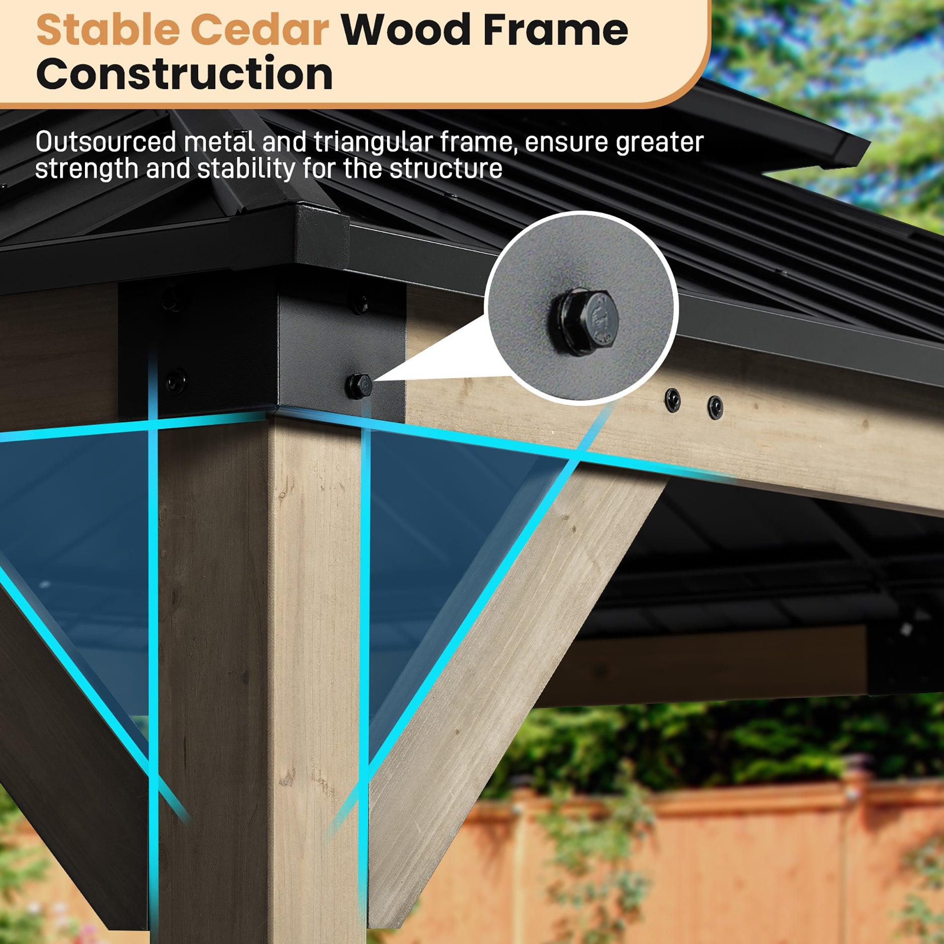 Wood Gazebo,Upgrade Cedar Wooden Frame Gazebo with Galvanized Steel Roof Aoodor Aoodor 