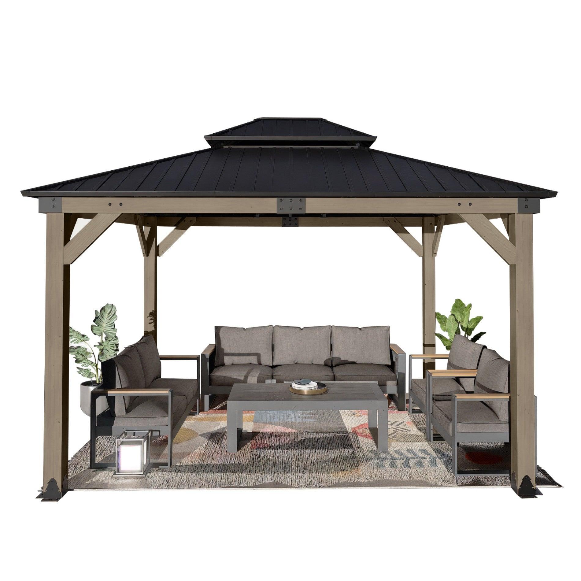 Wood Gazebo,Upgrade Cedar Wooden Frame Gazebo with Galvanized Steel Roof Aoodor