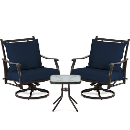 Outdoor Swivel Chair Set -  Two Chairs, One Glass Table, and Two Thick Cushions
