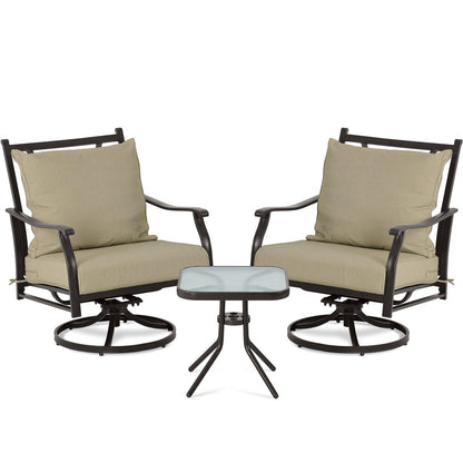 Outdoor Swivel Chair Set -  Two Chairs, One Glass Table, and Two Thick Cushions
