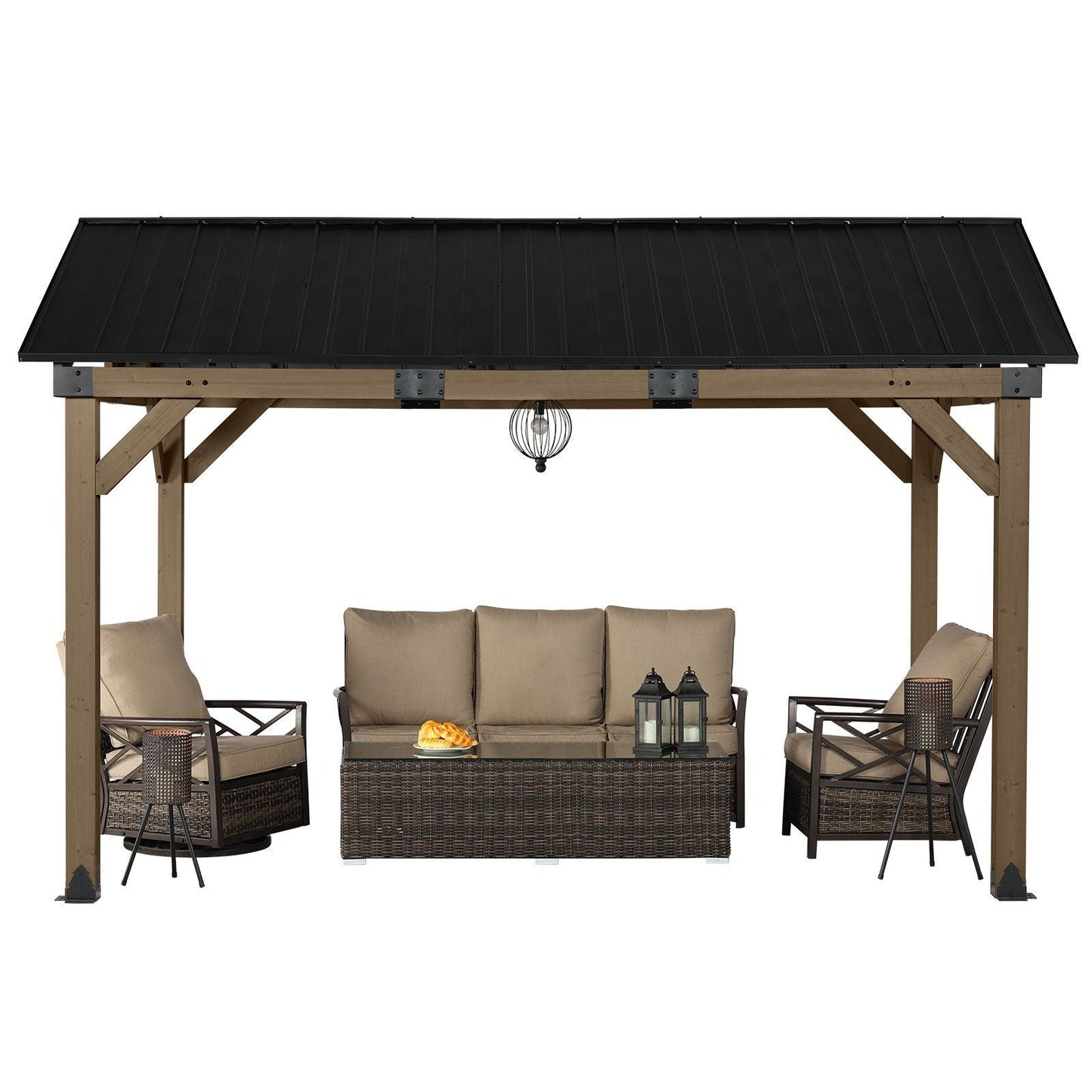 10'x12'/12'x14' Cedar Wood Hardtop Gazebo with Galvanized Steel Roof