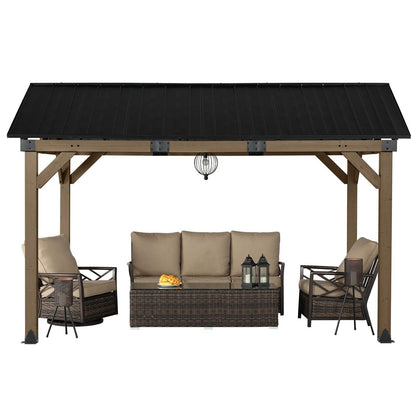 10'x12'/12'x14' Cedar Wood Hardtop Gazebo with Galvanized Steel Roof