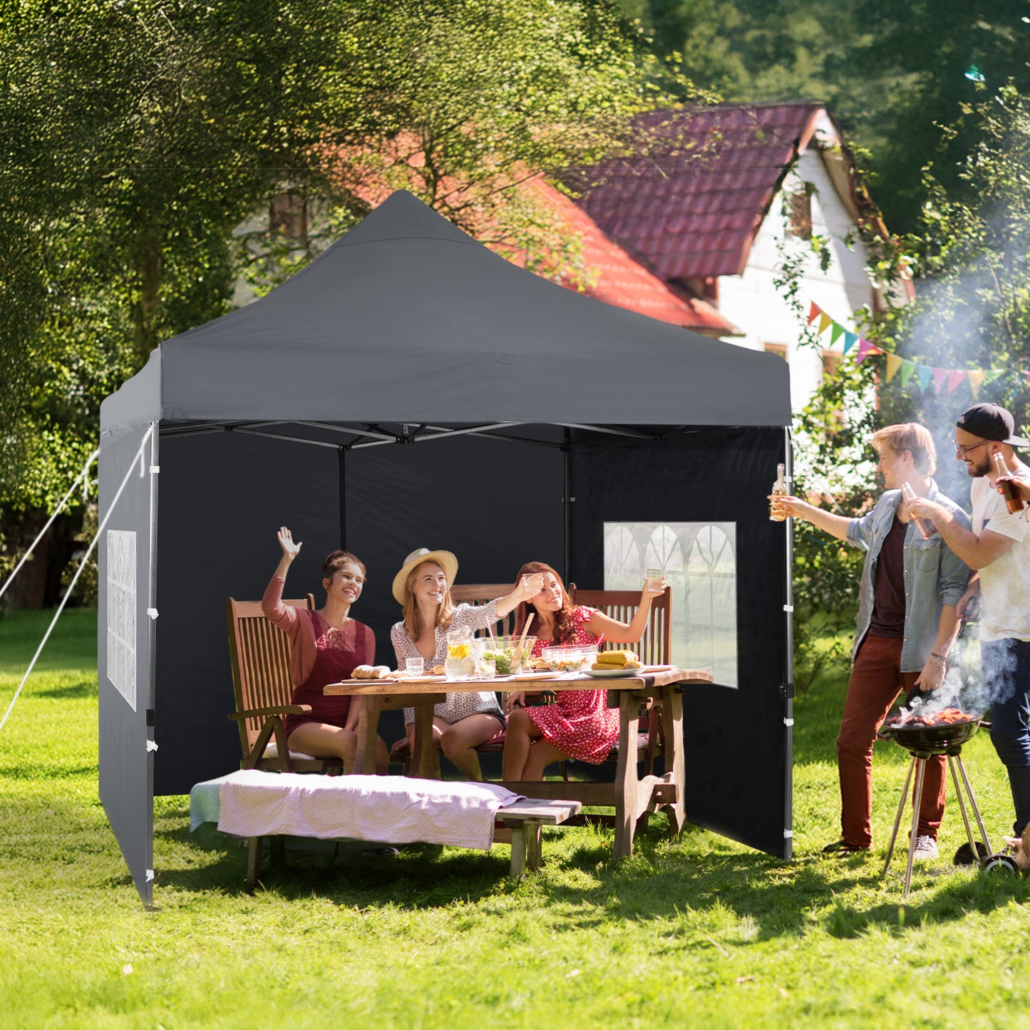 10x10 ft. Pop Up Canopy Tent with Windows Sidewalls and Wheeled Bag