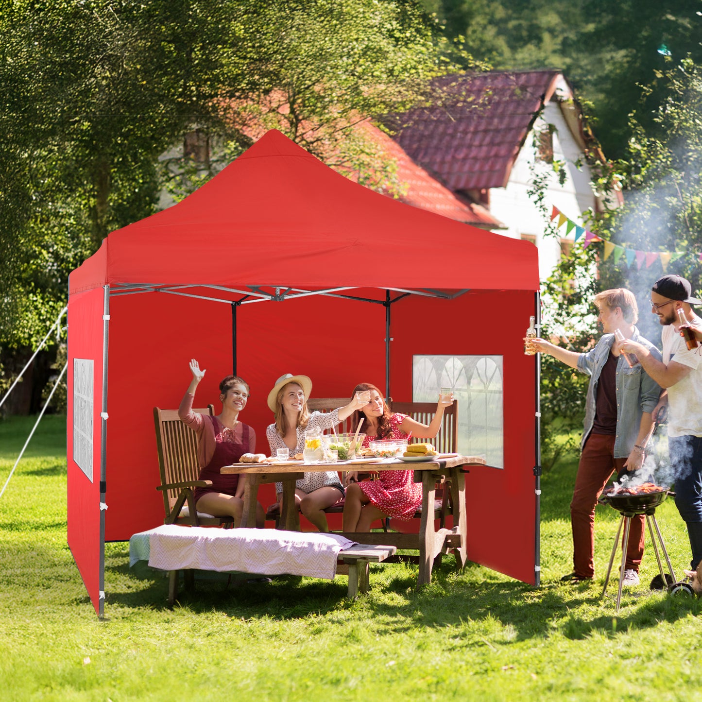 10x10 ft. Pop Up Canopy Tent with Windows Sidewalls and Wheeled Bag