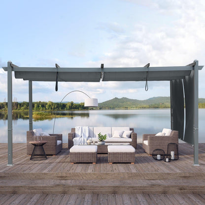 16x12/14x12 ft. Outdoor Pergola with Retractable Shade Canopy, Aluminum Frame, Roller Shade Curtain