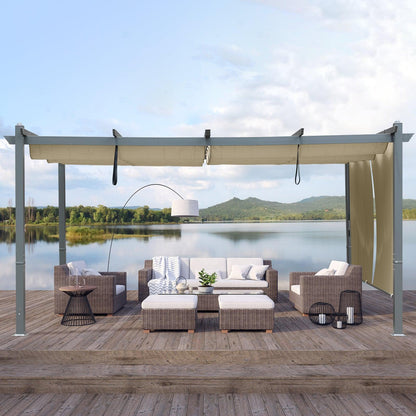 16x12/14x12 ft. Outdoor Pergola with Retractable Shade Canopy, Aluminum Frame, Roller Shade Curtain