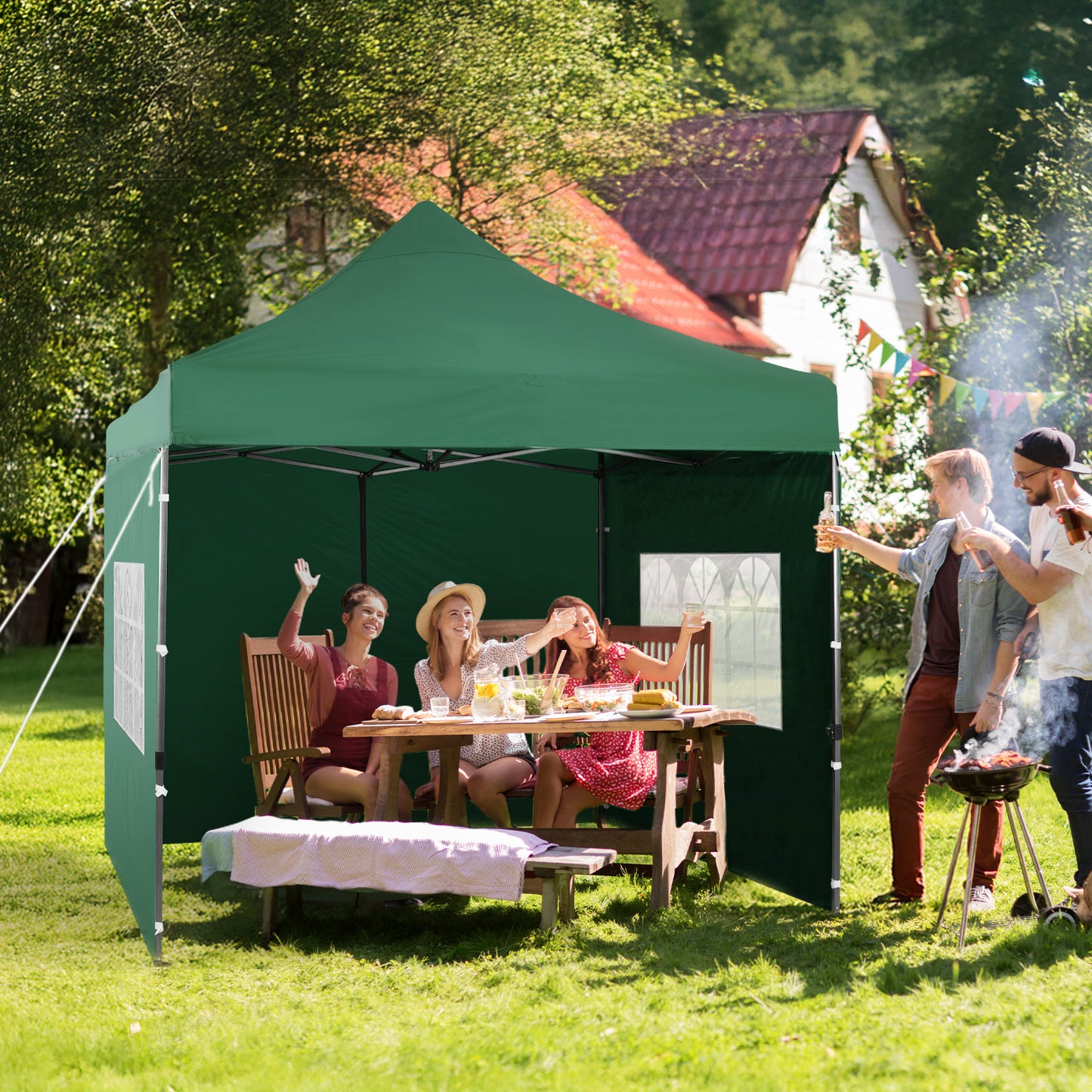 10x10 ft. Pop Up Canopy Tent with Windows Sidewalls and Wheeled Bag