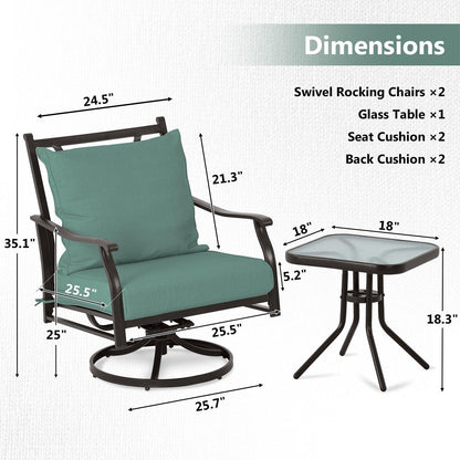 Outdoor Swivel Chair Set -  Two Chairs, One Glass Table, and Two Thick Cushions