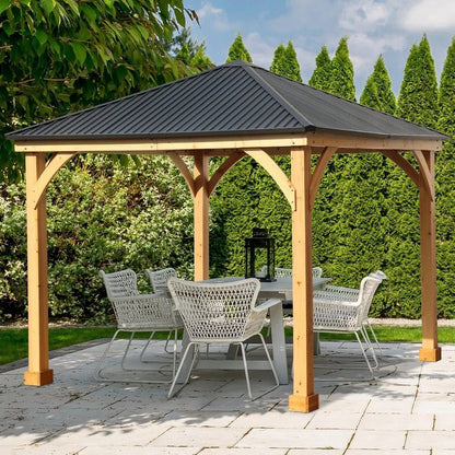 10 x 10 ft. Outdoor Solid Wooden Frame Gazebo with Metal Hardtop Roof Gazebo Aoodor LLC