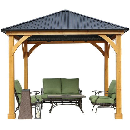 10 x 10 ft. Outdoor Solid Wooden Frame Gazebo with Metal Hardtop Roof Gazebo Aoodor LLC Black