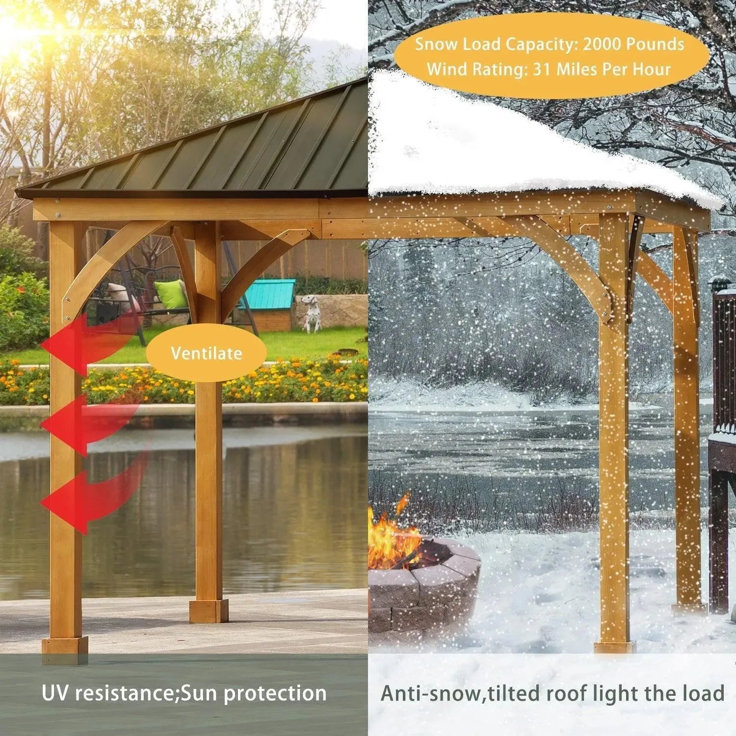 10 x 10 ft. Outdoor Solid Wooden Frame Gazebo with Metal Hardtop Roof Gazebo Aoodor LLC