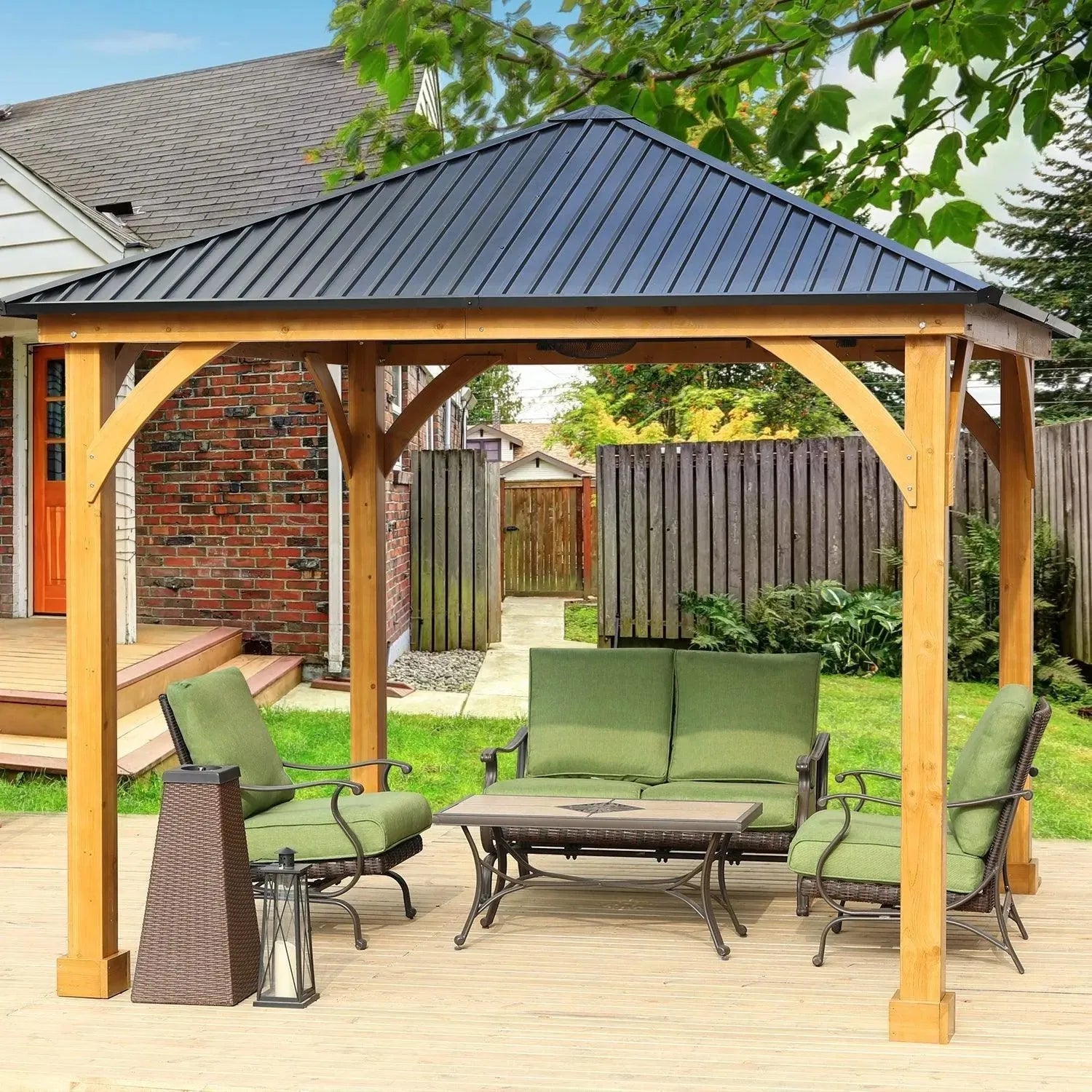 10 x 10 ft. Outdoor Solid Wooden Frame Gazebo with Metal Hardtop Roof Gazebo Aoodor LLC