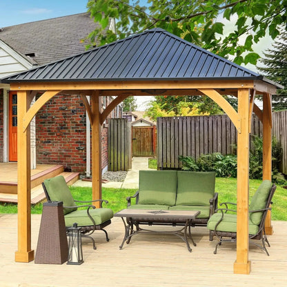 10 x 10 ft. Outdoor Solid Wooden Frame Gazebo with Metal Hardtop Roof Gazebo Aoodor LLC