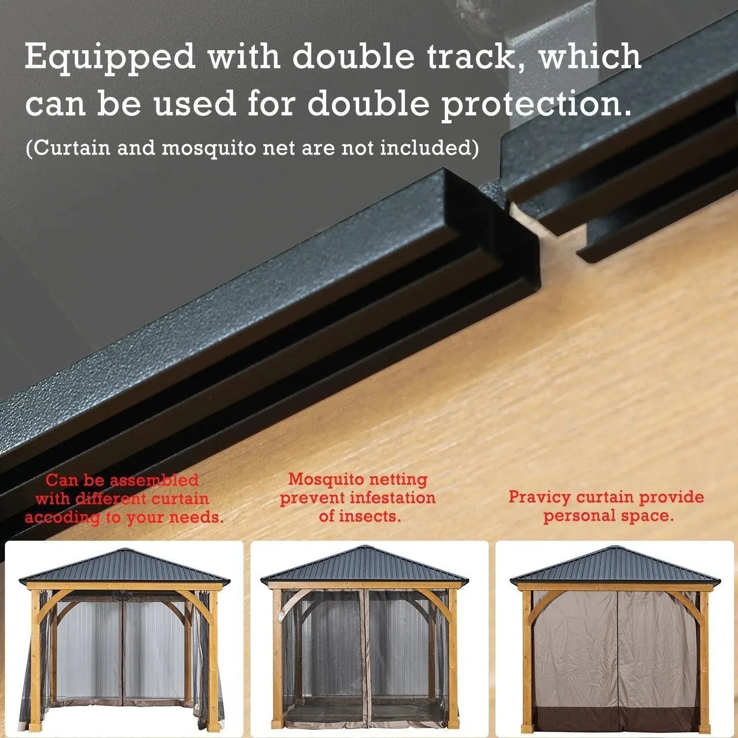 10 x 10 ft. Outdoor Solid Wooden Frame Gazebo with Metal Hardtop Roof Gazebo Aoodor LLC