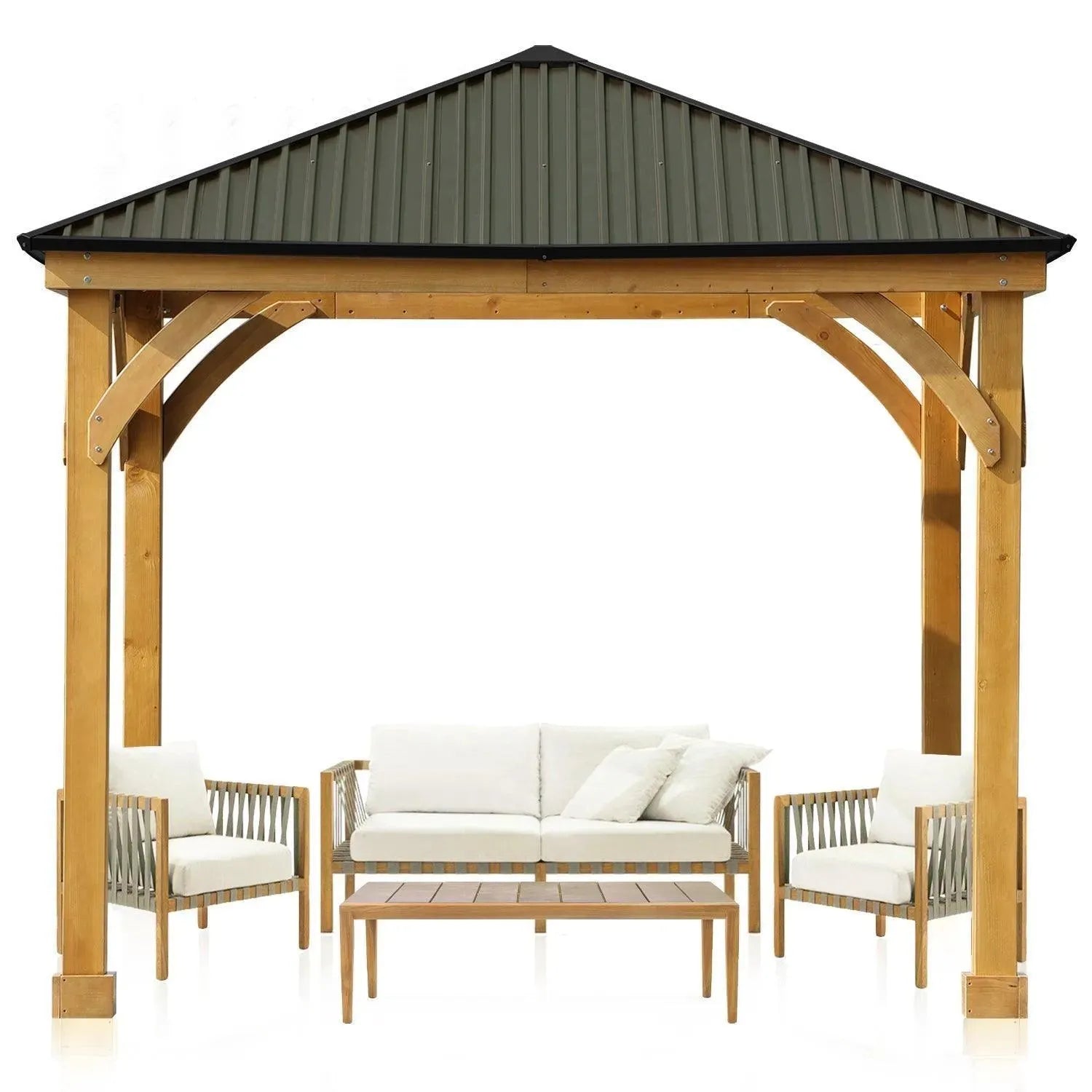 10 x 10 ft. Outdoor Solid Wooden Frame Gazebo with Metal Hardtop Roof Gazebo Aoodor LLC Dark Green