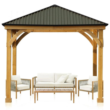 10 x 10 ft. Outdoor Solid Wooden Frame Gazebo with Metal Hardtop Roof Gazebo Aoodor LLC Dark Green