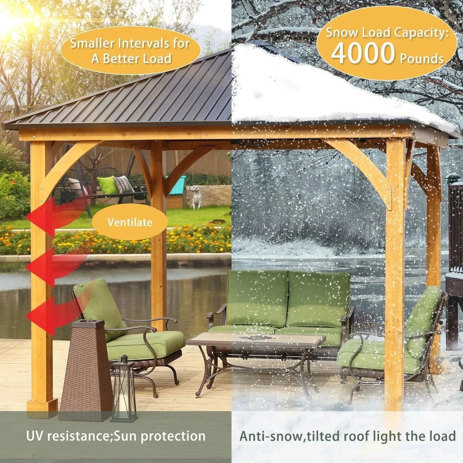 10 x 10 ft. Outdoor Solid Wooden Frame Gazebo with Metal Hardtop Roof Gazebo Aoodor LLC