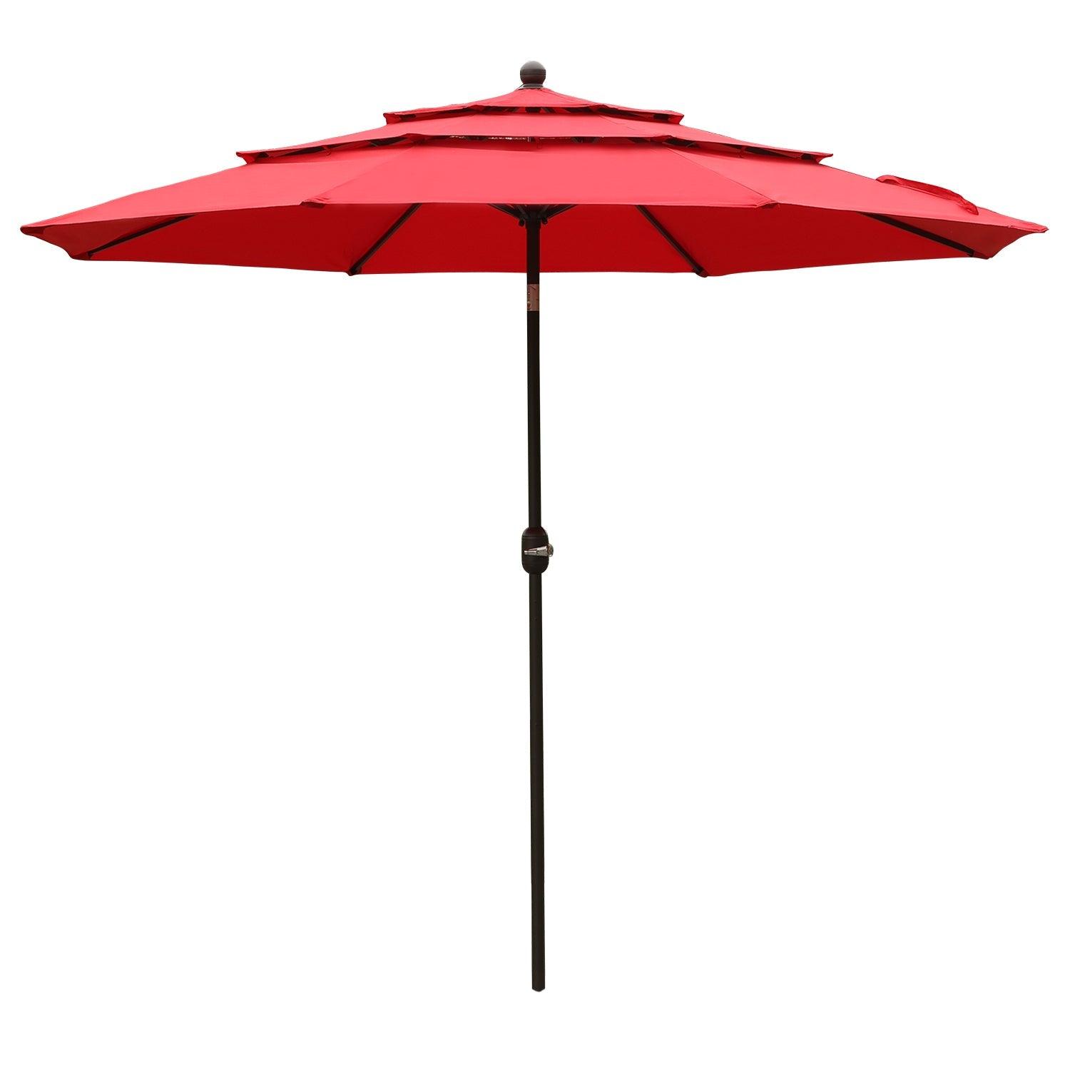 3 Tier 10ft. Patio Umbrella - Market Umbrella with Crank (No Base) Patio Umbrella Aoodor Wine Red