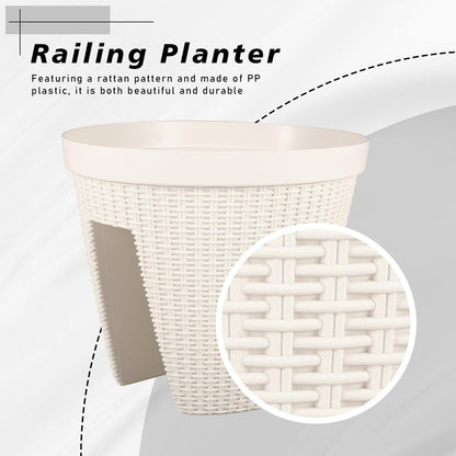 12'' Balcony Rattan Pattern Railing Planter Box with Drainage Holes and Adjustable Brackets- Set of 4  Aoodor