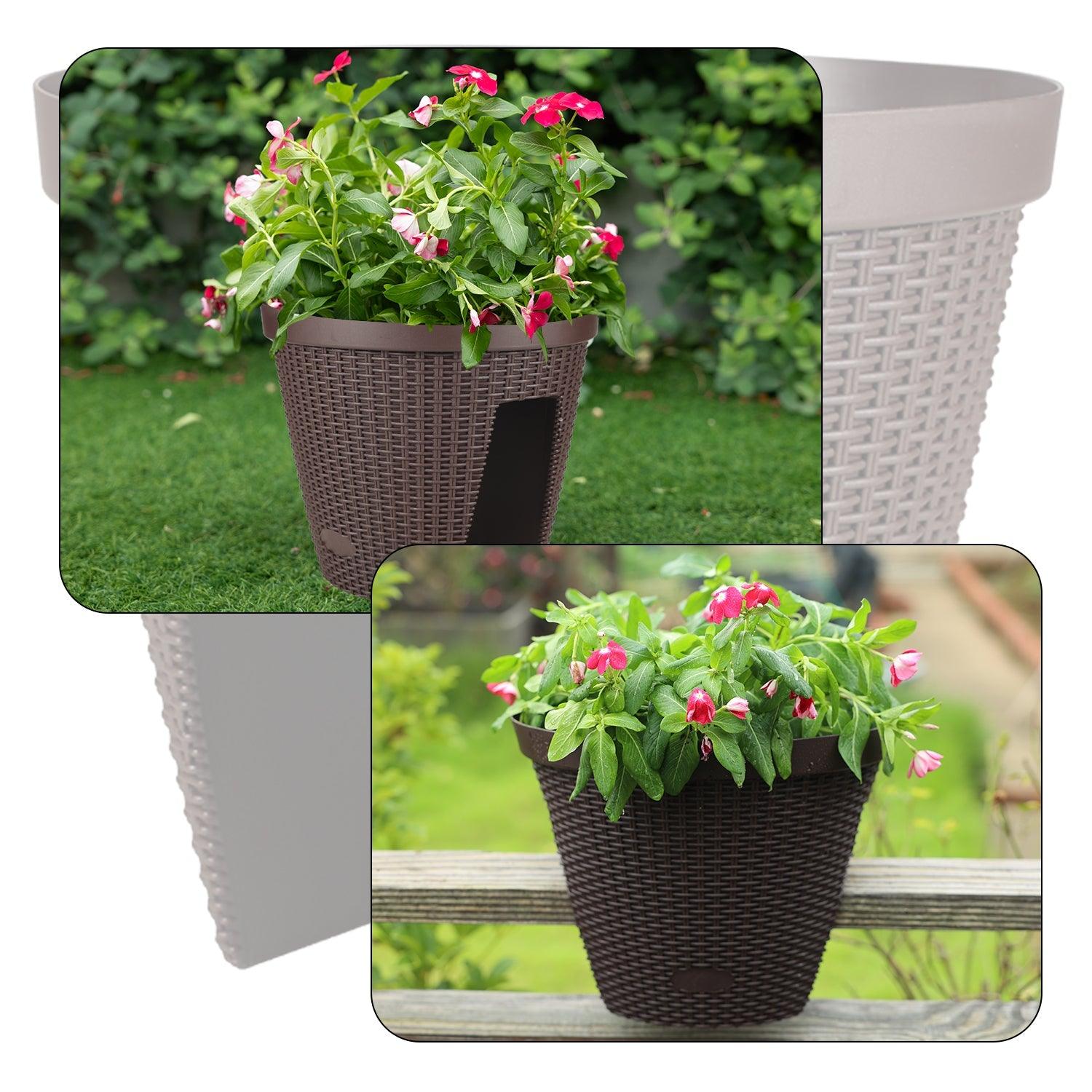 12'' Balcony Rattan Pattern Railing Planter Box with Drainage Holes and Adjustable Brackets- Set of 4  Aoodor