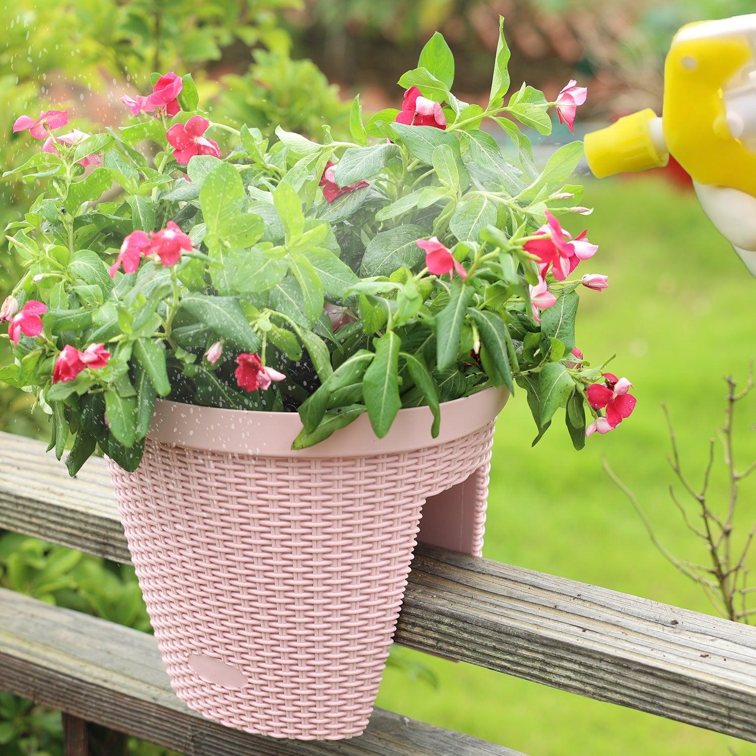 12'' Balcony Rattan Pattern Railing Planter Box with Drainage Holes and Adjustable Brackets- Set of 4  Aoodor