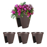 12'' Balcony Rattan Pattern Railing Planter Box with Drainage Holes and Adjustable Brackets- Set of 4  Aoodor  Coffee