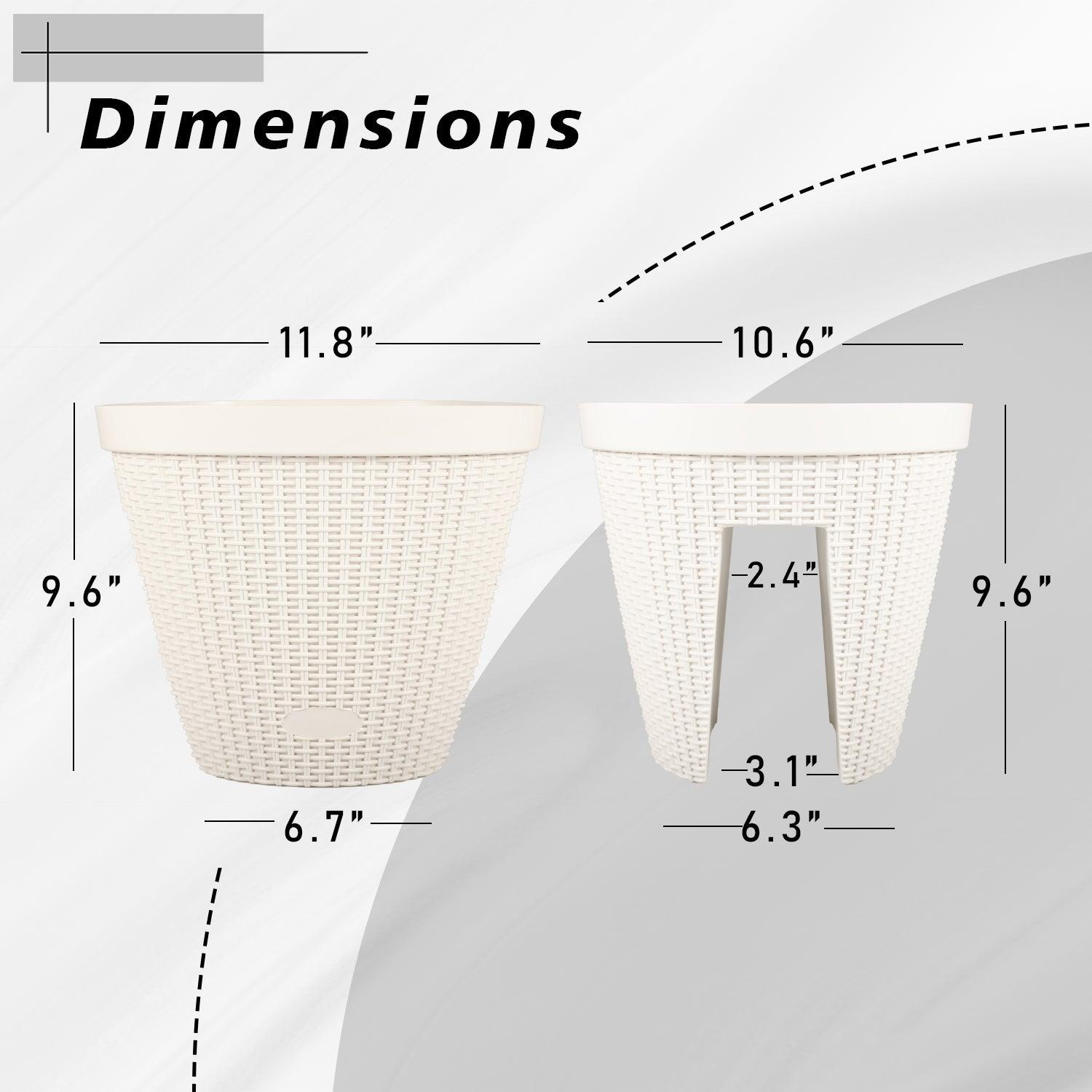 12'' Balcony Rattan Pattern Railing Planter Box with Drainage Holes and Adjustable Brackets- Set of 4  Aoodor