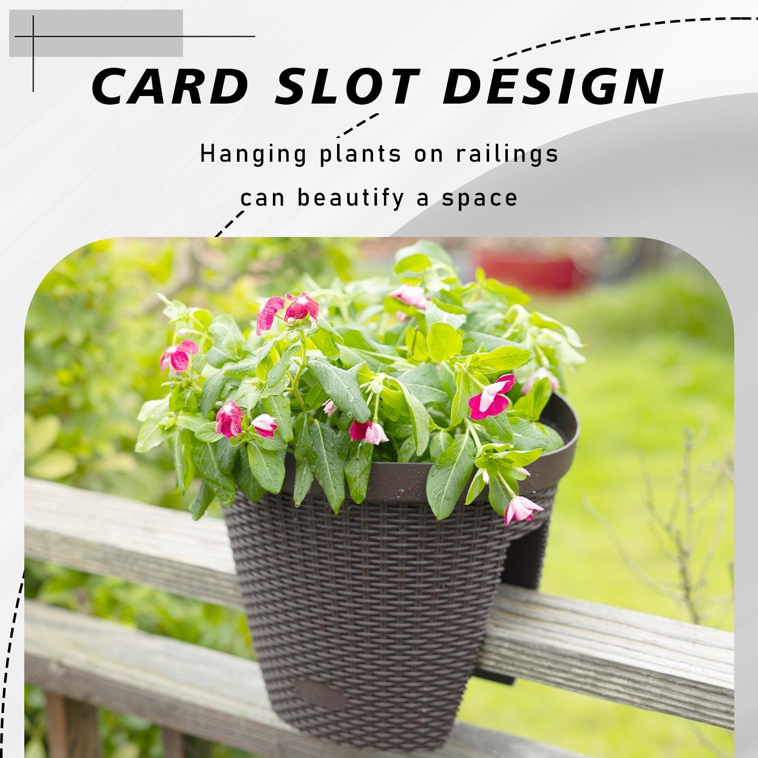 12'' Balcony Rattan Pattern Railing Planter Box with Drainage Holes and Adjustable Brackets- Set of 4  Aoodor