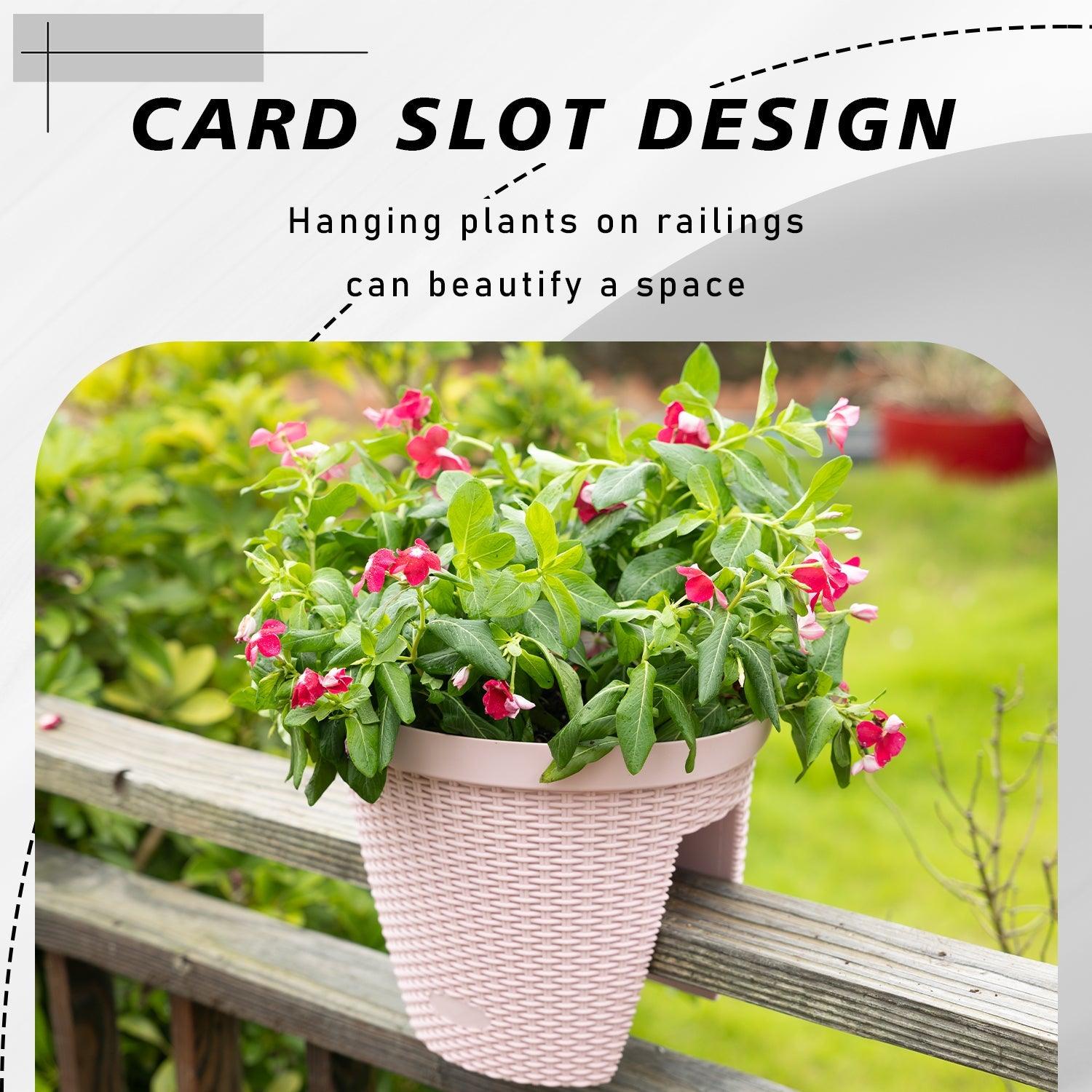 12'' Balcony Rattan Pattern Railing Planter Box with Drainage Holes and Adjustable Brackets- Set of 4  Aoodor