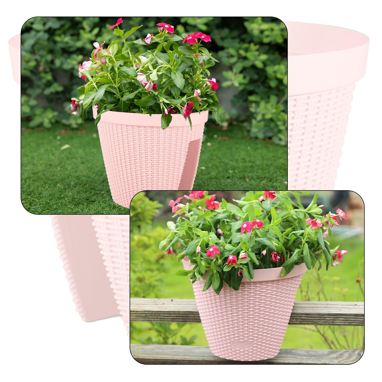 12'' Balcony Rattan Pattern Railing Planter Box with Drainage Holes and Adjustable Brackets- Set of 4  Aoodor