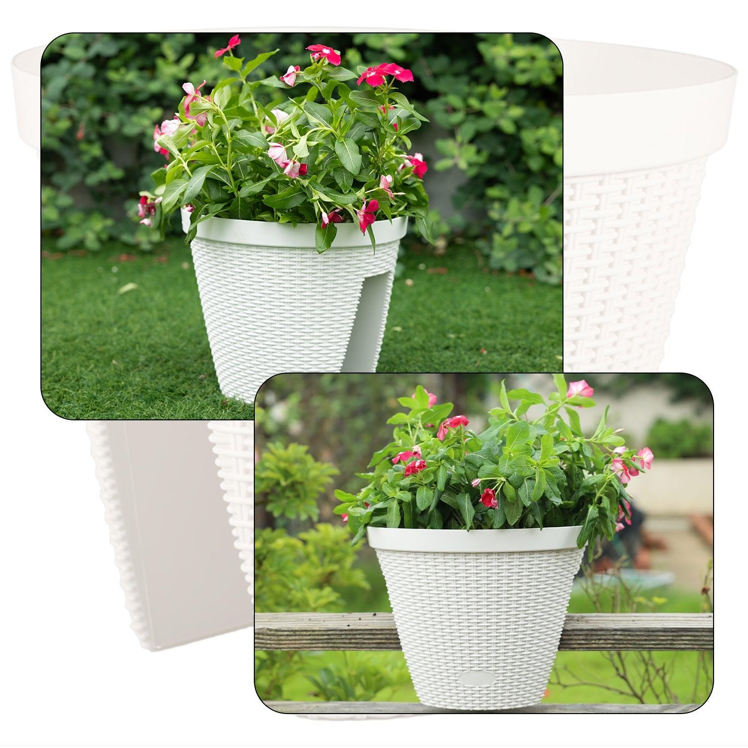 12'' Balcony Rattan Pattern Railing Planter Box with Drainage Holes and Adjustable Brackets- Set of 4  Aoodor