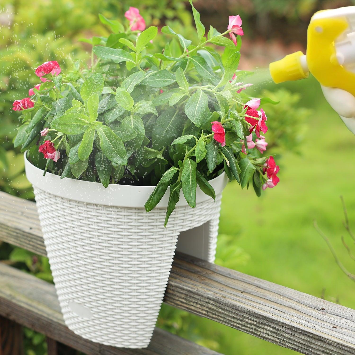 12'' Balcony Rattan Pattern Railing Planter Box with Drainage Holes and Adjustable Brackets- Set of 4  Aoodor